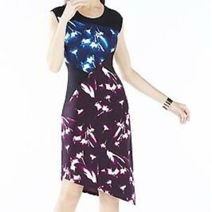 BCBGMaxAzria Daphney Black Stained Glass Floral Print Asymmetrical Dress